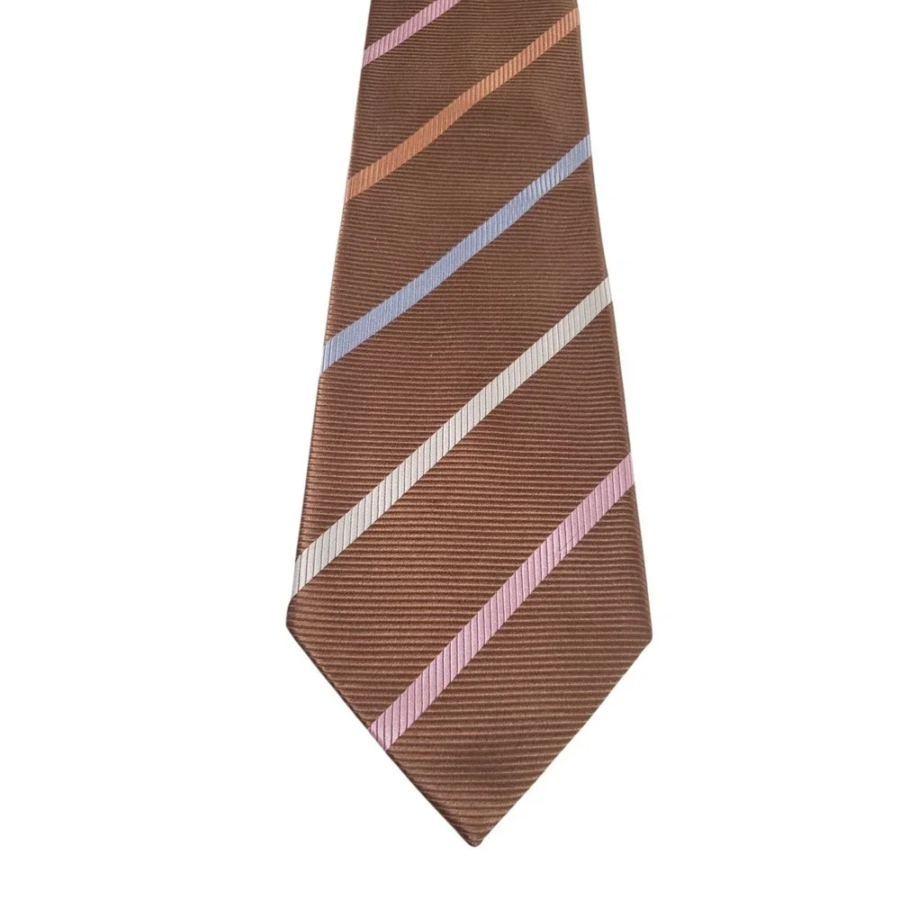 Henry Jacobson REPP Mens Tie Necktie‎ Designer Luxury Handmade Brown Stripes